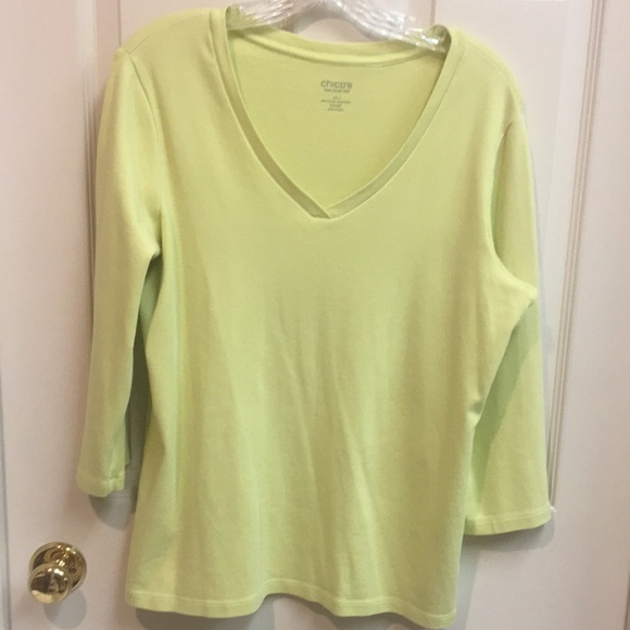Chico's Tops - “Chico's” Women's Lemon/Lime Green V-Neck Top, 3/4 Sleeves, Size Xl / 1X